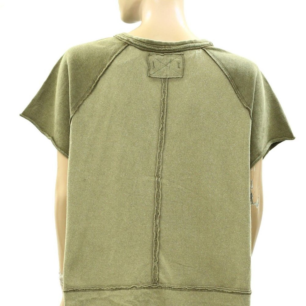 Free People We The Free Eyes Closed Henley Cropped Top Cotton Slouchy M - Picture 7 of 8